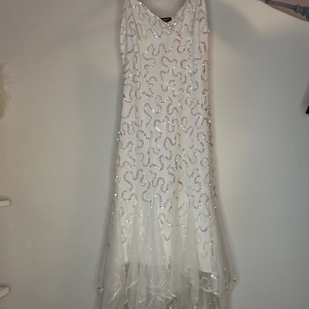 Vintage Y2K Betsey Johnson White Sequin High Low Dress